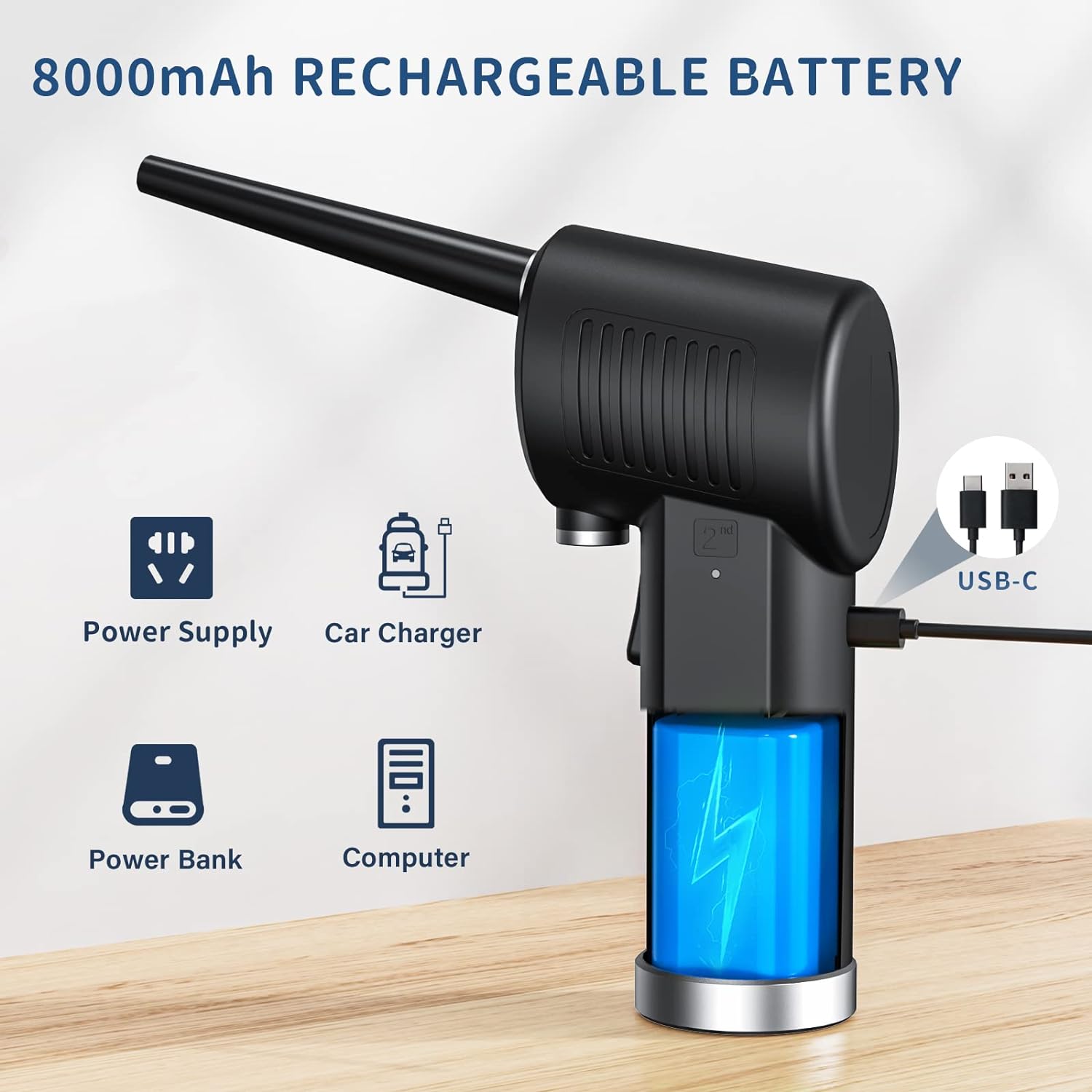 Compressed air dust collector rechargeable electric air dust collector computer can brushless DC motor 8000mAh battery portable cordless compressed air for keyboard cleaning